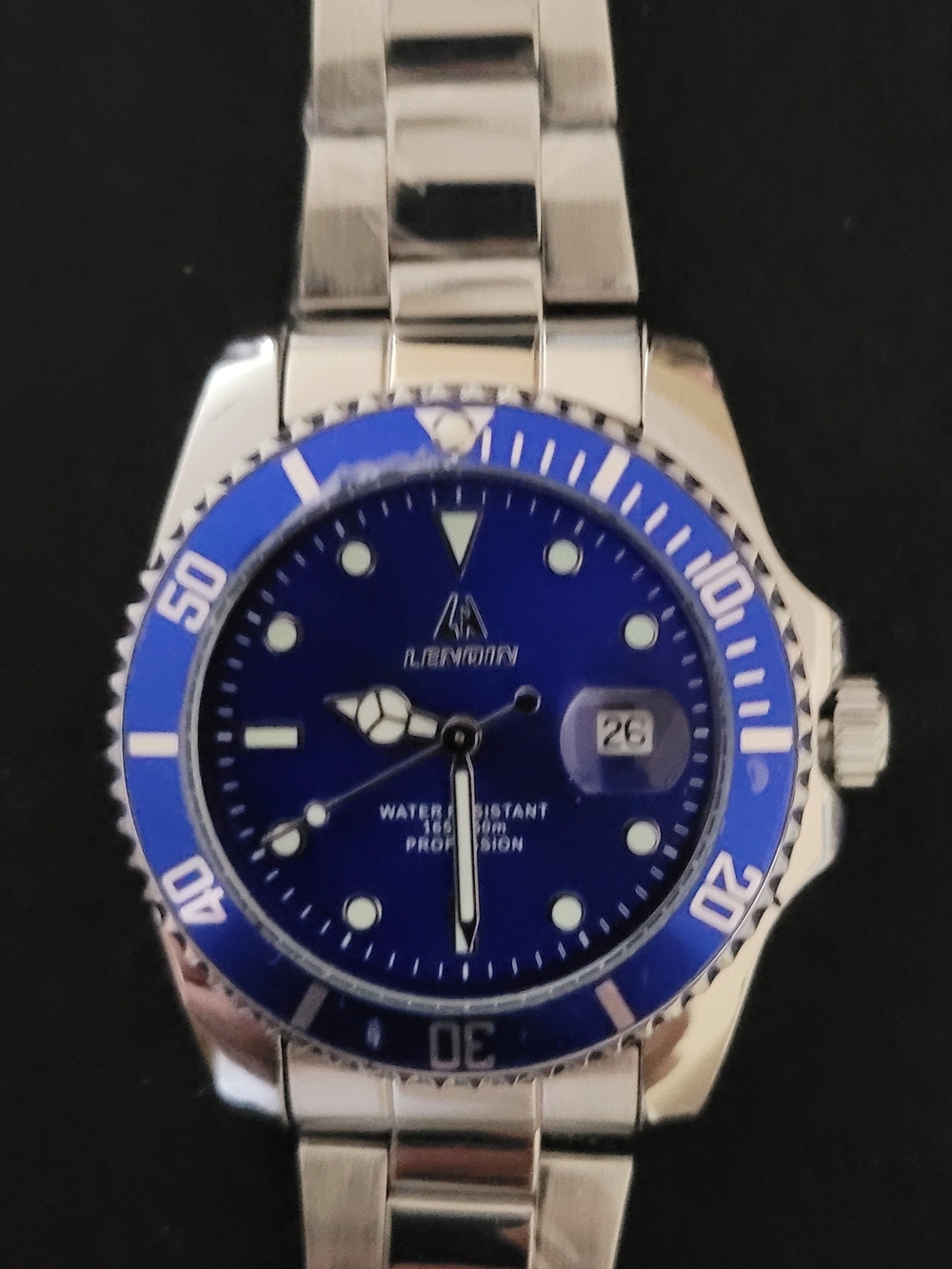 Blue Dial Stainless Steel Dive Style  Watch - Lenvony
